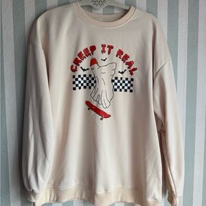 SHEIN Cream 'Creep It Real' Graphic Sweater